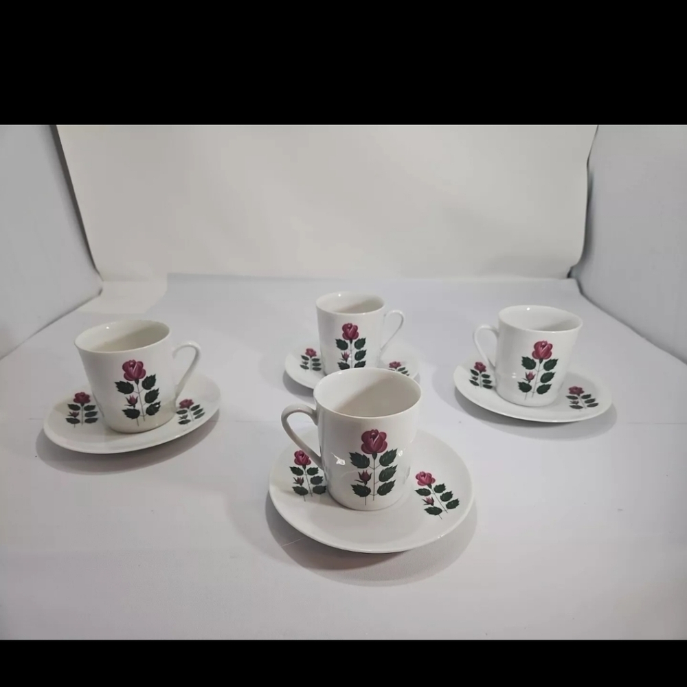 Vintage Winterling Bavaria Royal Rose Cup and Saucer Set of 4